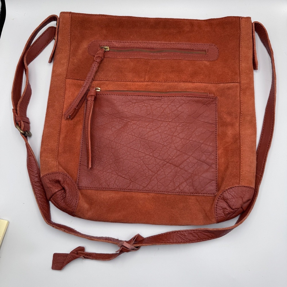 Shiraleah Chicago Terracotta Suede Pebbled Leather Crossbody Bag Messenger Large